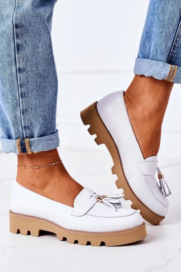 Online Boto Skórzane Mokasyny Lewski Shoes 3053 Białe