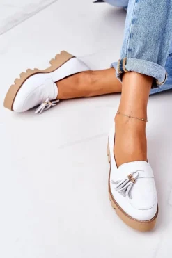 Online Boto Skórzane Mokasyny Lewski Shoes 3053 Białe