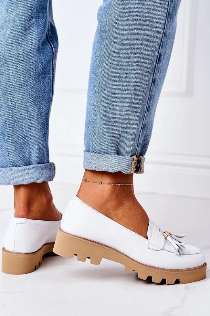 Online Boto Skórzane Mokasyny Lewski Shoes 3053 Białe