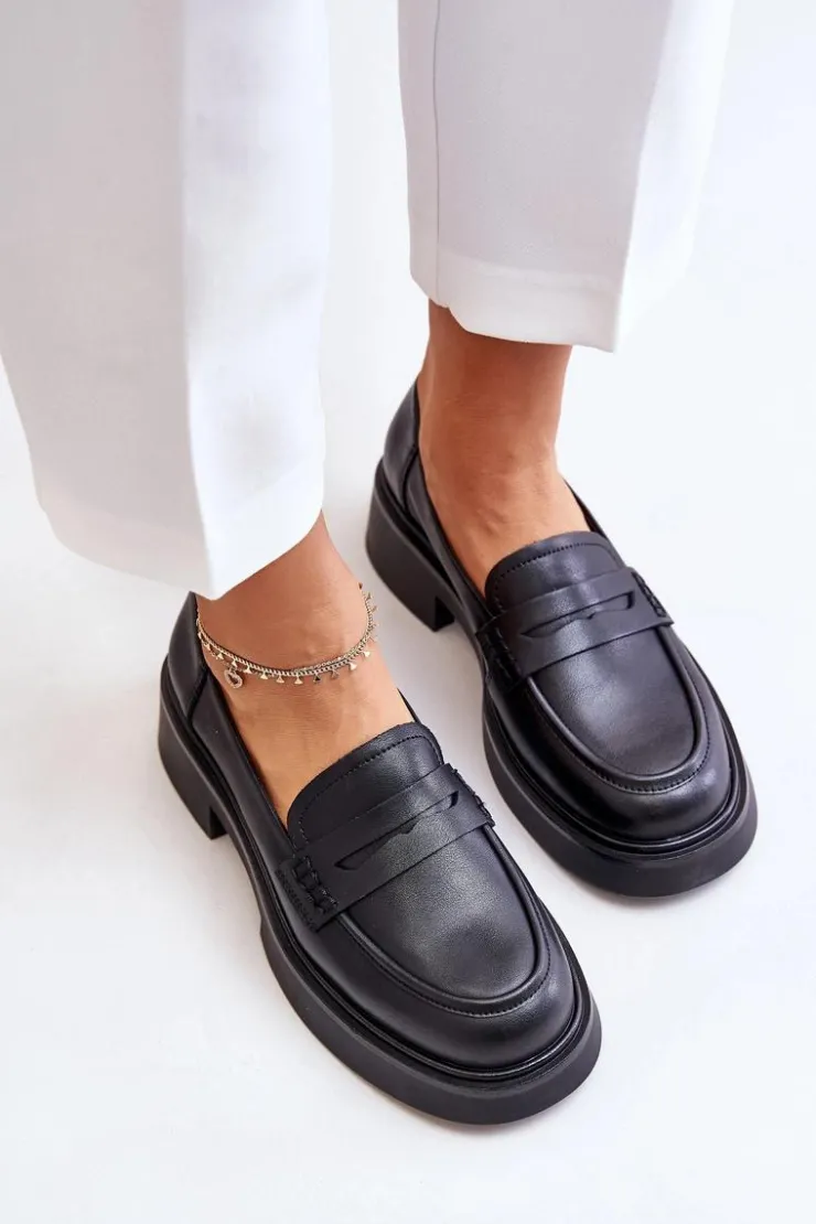 Damskie buty S.Barski Mokasyny Damskie Lakierowane*Skórzane Mokasyny Loafersy Damskie D&A JC42-61 Czarne