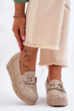 Best Boto Skórzane Mokasyny Na Koturnie Beżowe Lemar Felicita Beżowy