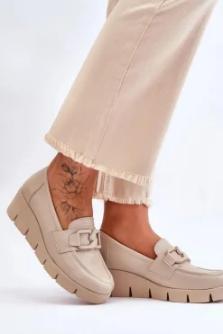 Best Boto Skórzane Mokasyny Na Koturnie Beżowe Lemar Felicita Beżowy