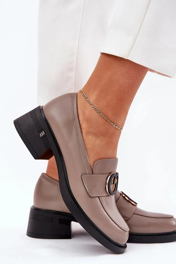 Clearance Buty damskie Vinceza Skórzane Mokasyny Na Obcasie Vinceza 18102 Beżowe