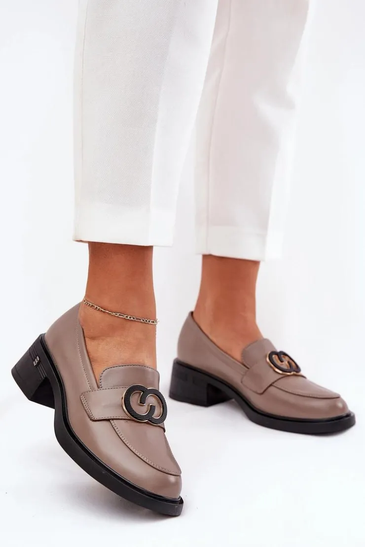 Clearance Buty damskie Vinceza Skórzane Mokasyny Na Obcasie Vinceza 18102 Beżowe