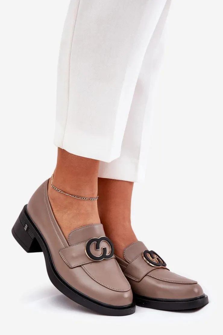 Clearance Buty damskie Vinceza Skórzane Mokasyny Na Obcasie Vinceza 18102 Beżowe