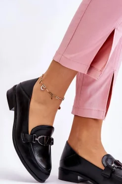 Buty damskie Vinceza Mokasyny Damskie Skórzane*Skórzane Mokasyny Na Płaskim Obcasie Czarne Marra