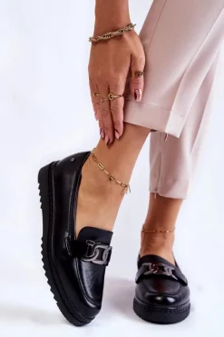 Damskie Buty damskie Vinceza Skórzane Mokasyny Na Platformie Czarne Abisso