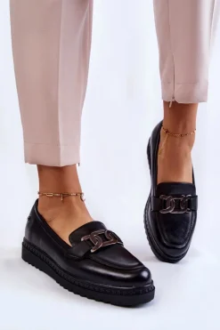 Damskie Buty damskie Vinceza Skórzane Mokasyny Na Platformie Czarne Abisso