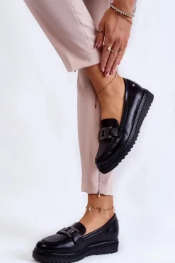 Damskie Buty damskie Vinceza Skórzane Mokasyny Na Platformie Czarne Abisso