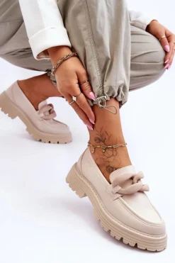 Damskie Big Star Shoes Skórzane Mokasyny Półbuty Big Star LL274581 Beżowe