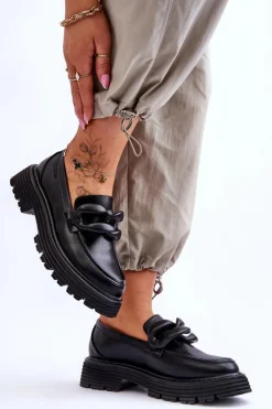 Big Star Shoes Mokasyny Damskie Skórzane*Skórzane Mokasyny Półbuty Big Star LL274580 Czarne