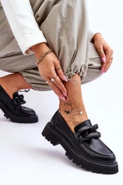 Big Star Shoes Mokasyny Damskie Skórzane*Skórzane Mokasyny Półbuty Big Star LL274580 Czarne