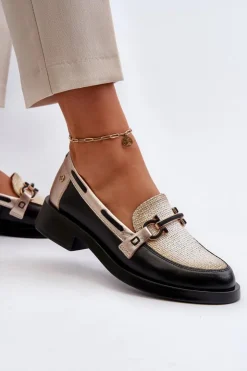 Maciejka Loafersy Damskie|Półbuty Skórzane*Skórzane Mokasyny Półbuty Damskie 06493-01 Czarne