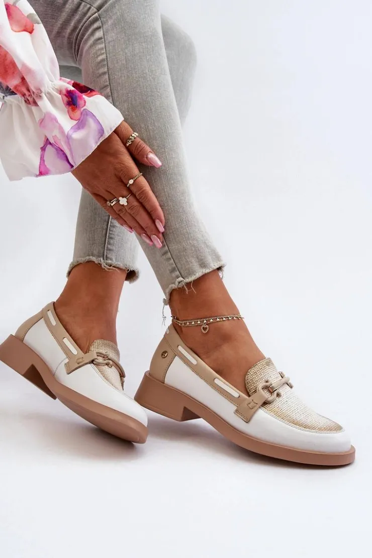 Damskie Maciejka Skórzane Mokasyny Półbuty Damskie 06493-11 Biało-Beżowe