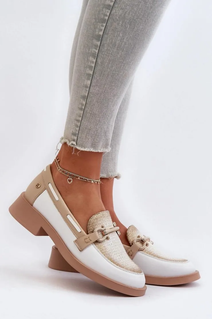 Damskie Maciejka Skórzane Mokasyny Półbuty Damskie 06493-11 Biało-Beżowe