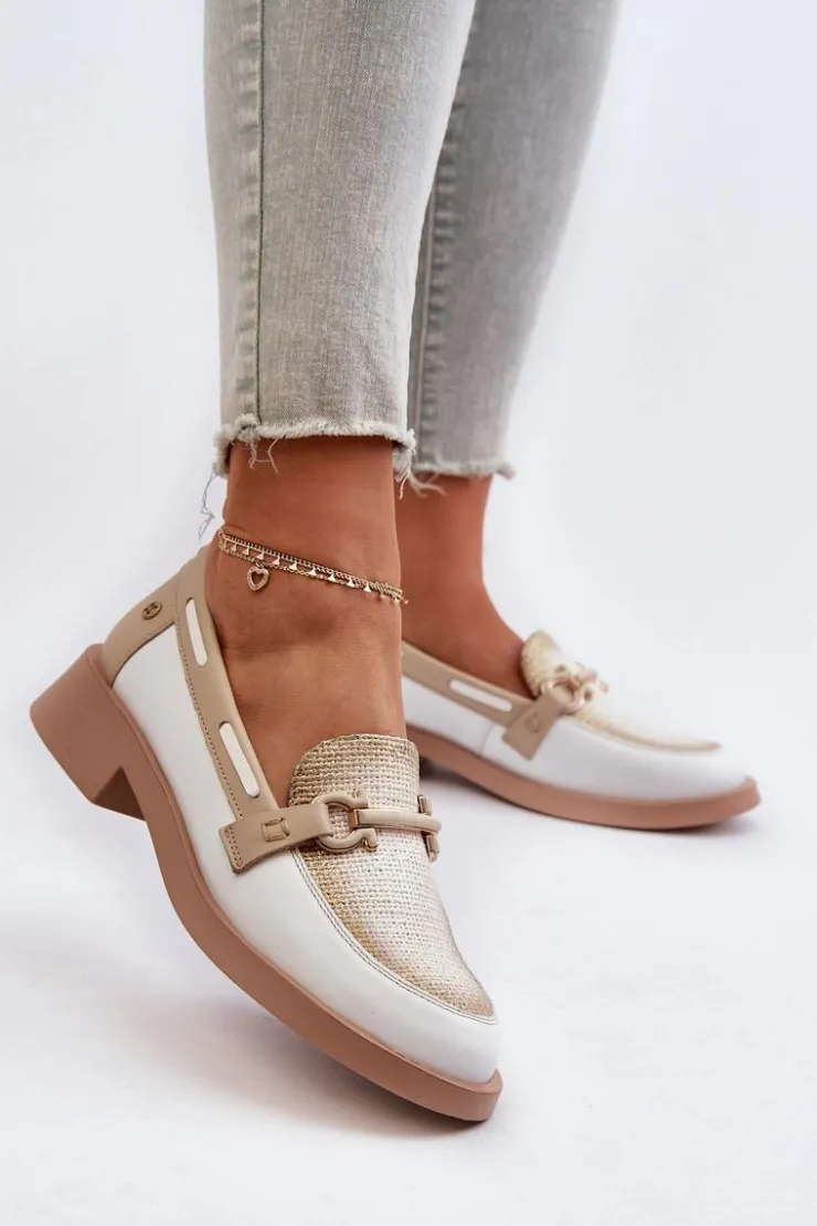 Damskie Maciejka Skórzane Mokasyny Półbuty Damskie 06493-11 Biało-Beżowe