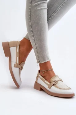 Damskie Maciejka Skórzane Mokasyny Półbuty Damskie 06493-11 Biało-Beżowe