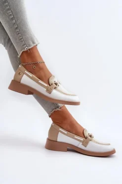 Damskie Maciejka Skórzane Mokasyny Półbuty Damskie 06493-11 Biało-Beżowe