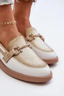 Damskie Maciejka Skórzane Mokasyny Półbuty Damskie 06493-11 Biało-Beżowe