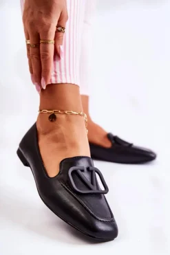 Hot Boto Skórzane Mokasyny Półbuty Z Ozdobą Czarne Hermosa