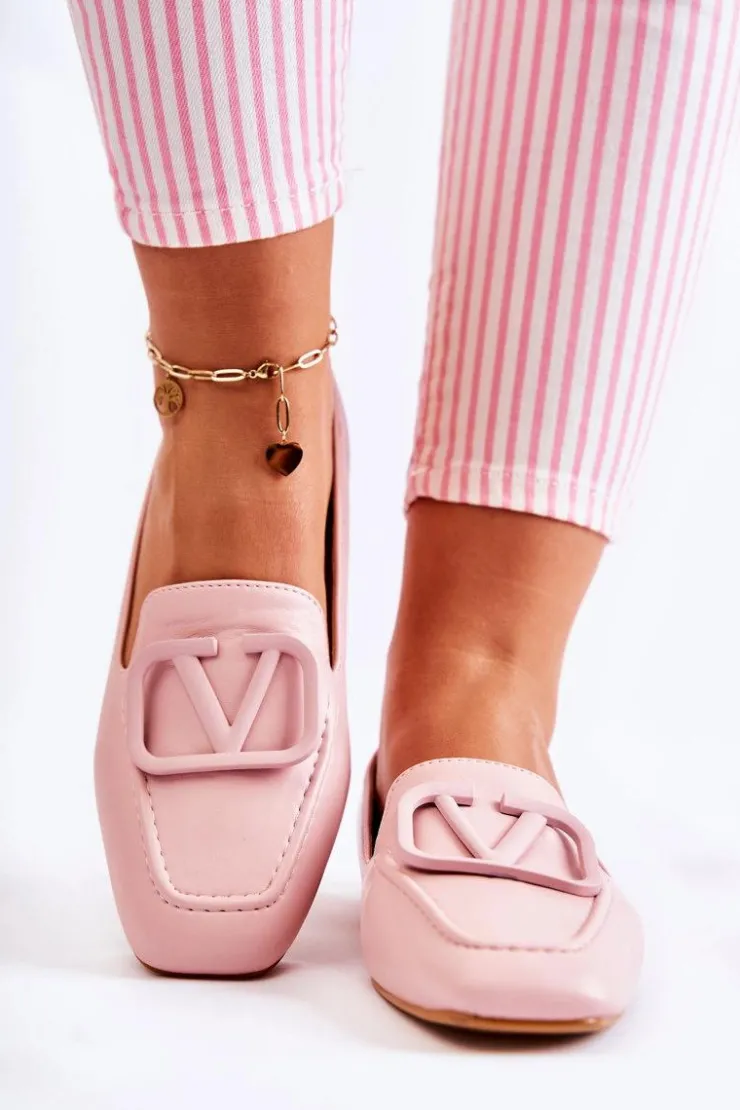 Boto Mokasyny Damskie Skórzane*Skórzane Mokasyny Półbuty Z Ozdobą Różowe Hermosa