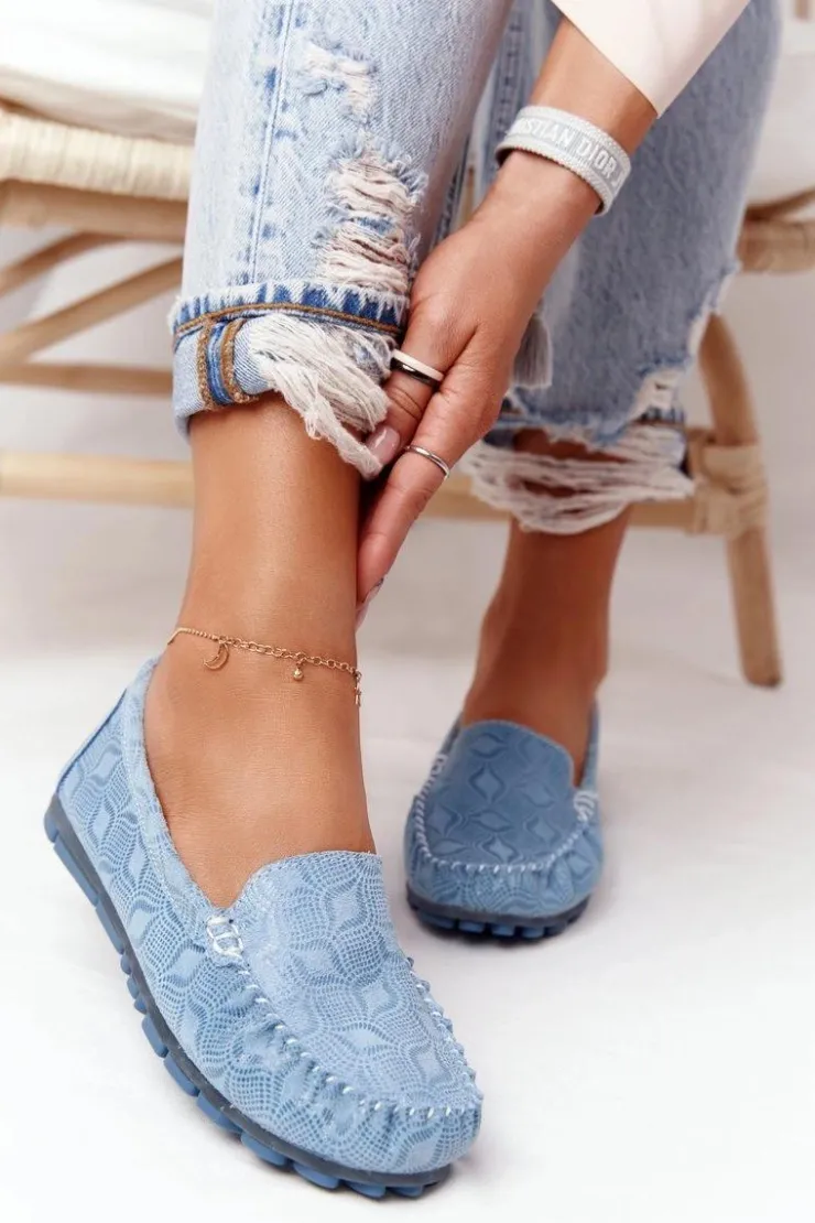 Damskie Evento Skórzane Mokasyny RIO FLORE Eco-Friendly Niebieskie