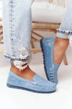 Damskie Evento Skórzane Mokasyny RIO FLORE Eco-Friendly Niebieskie