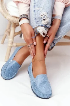 Damskie Evento Skórzane Mokasyny RIO FLORE Eco-Friendly Niebieskie