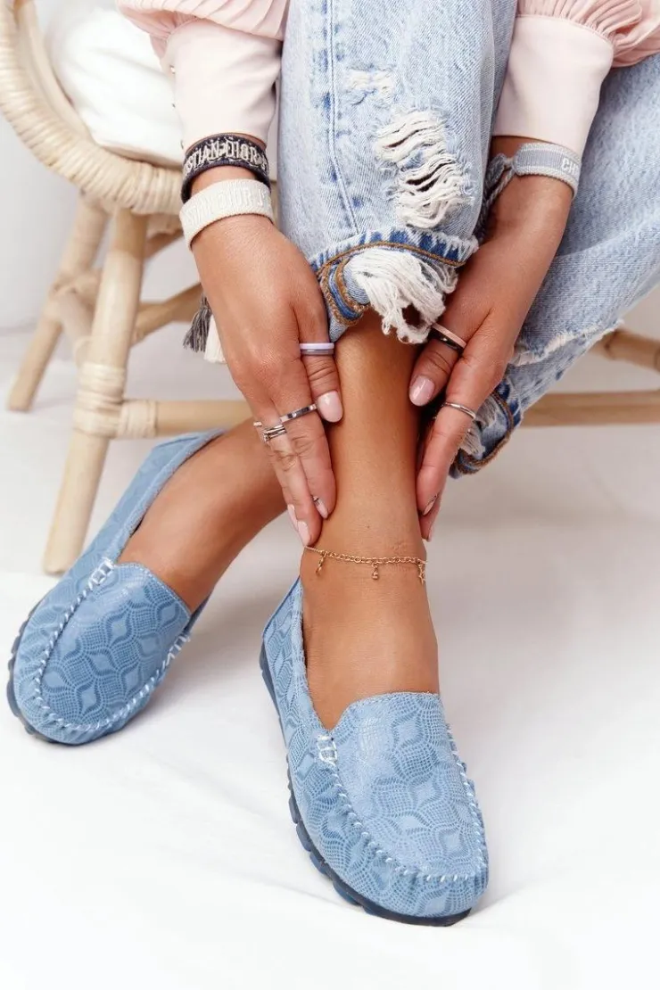 Damskie Evento Skórzane Mokasyny RIO FLORE Eco-Friendly Niebieskie