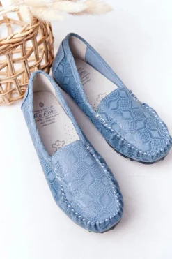 Damskie Evento Skórzane Mokasyny RIO FLORE Eco-Friendly Niebieskie