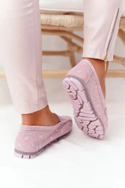 Evento Mokasyny Damskie Skórzane*Skórzane Mokasyny RIO FLORE Eco-Friendly Różowe