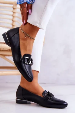 Damskie Buty Sergio Leone Skórzane Mokasyny Sergio Leone MK739 Czarne