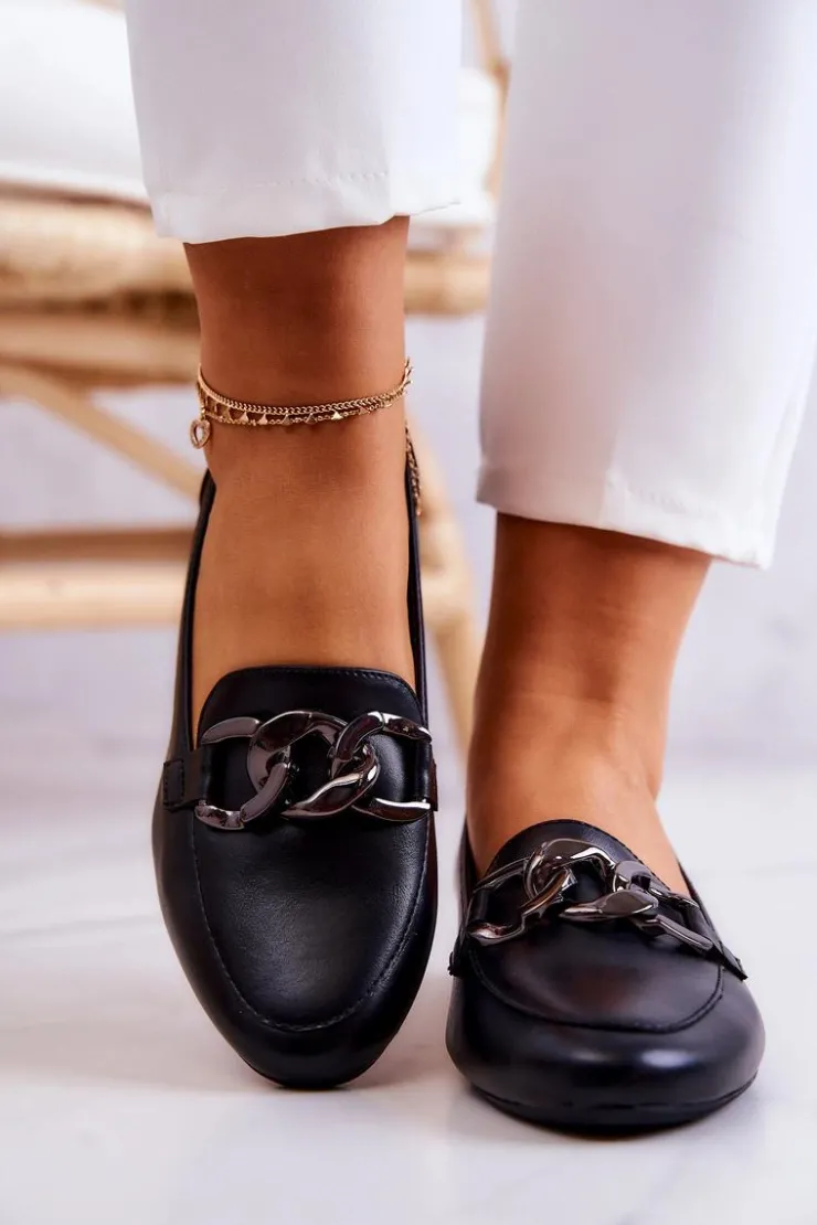 Damskie Buty Sergio Leone Skórzane Mokasyny Sergio Leone MK739 Czarne