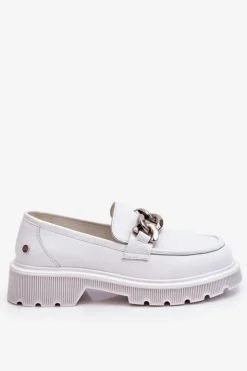 Damskie GOE Skórzane Mokasyny Z Łańcuchem LL2N4038 Białe