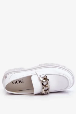 Damskie GOE Skórzane Mokasyny Z Łańcuchem LL2N4038 Białe