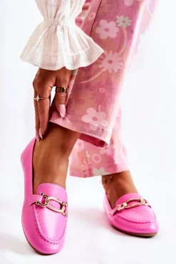 Damskie Boto Skórzane Mokasyny Z Ozdobą Różowe Millario