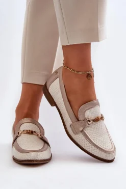 Maciejka Loafersy Damskie|Półbuty Skórzane*Skórzane Mokasyny Z Ozdobą Złote 06442-25 Złote