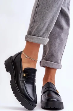 New Boto Skórzane Mokasyny Z Ozdobą Czarne Esperta