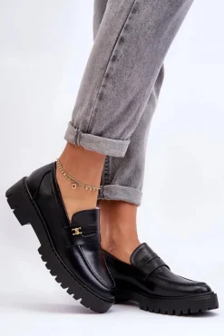 New Boto Skórzane Mokasyny Z Ozdobą Czarne Esperta