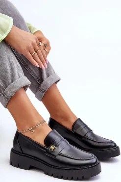 New Boto Skórzane Mokasyny Z Ozdobą Czarne Esperta