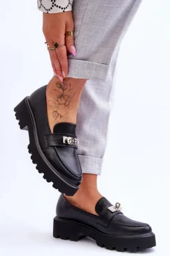 Boto Mokasyny Damskie Skórzane|Mokasyny Na Platformie*Skórzane Mokasyny Z Ozdobą Na Platformie Czarne Glory