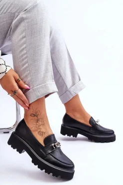 Boto Mokasyny Damskie Skórzane|Mokasyny Na Platformie*Skórzane Mokasyny Z Ozdobą Na Platformie Czarne Glory