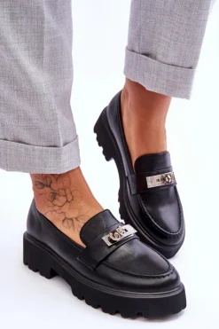 Boto Mokasyny Damskie Skórzane|Mokasyny Na Platformie*Skórzane Mokasyny Z Ozdobą Na Platformie Czarne Glory