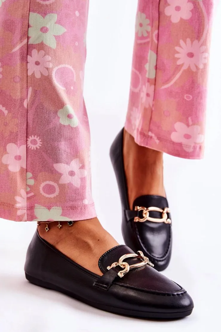 Boto Mokasyny Damskie Skórzane*Skórzane Mokasyny Z Ozdobą Czarne Millario