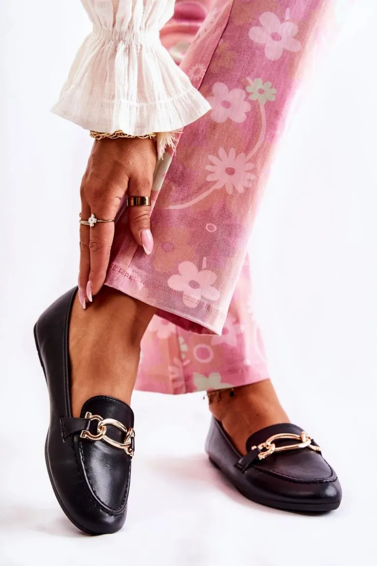 Boto Mokasyny Damskie Skórzane*Skórzane Mokasyny Z Ozdobą Czarne Millario