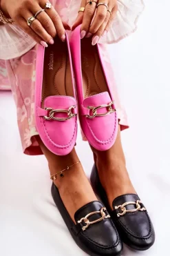 Boto Mokasyny Damskie Skórzane*Skórzane Mokasyny Z Ozdobą Czarne Millario