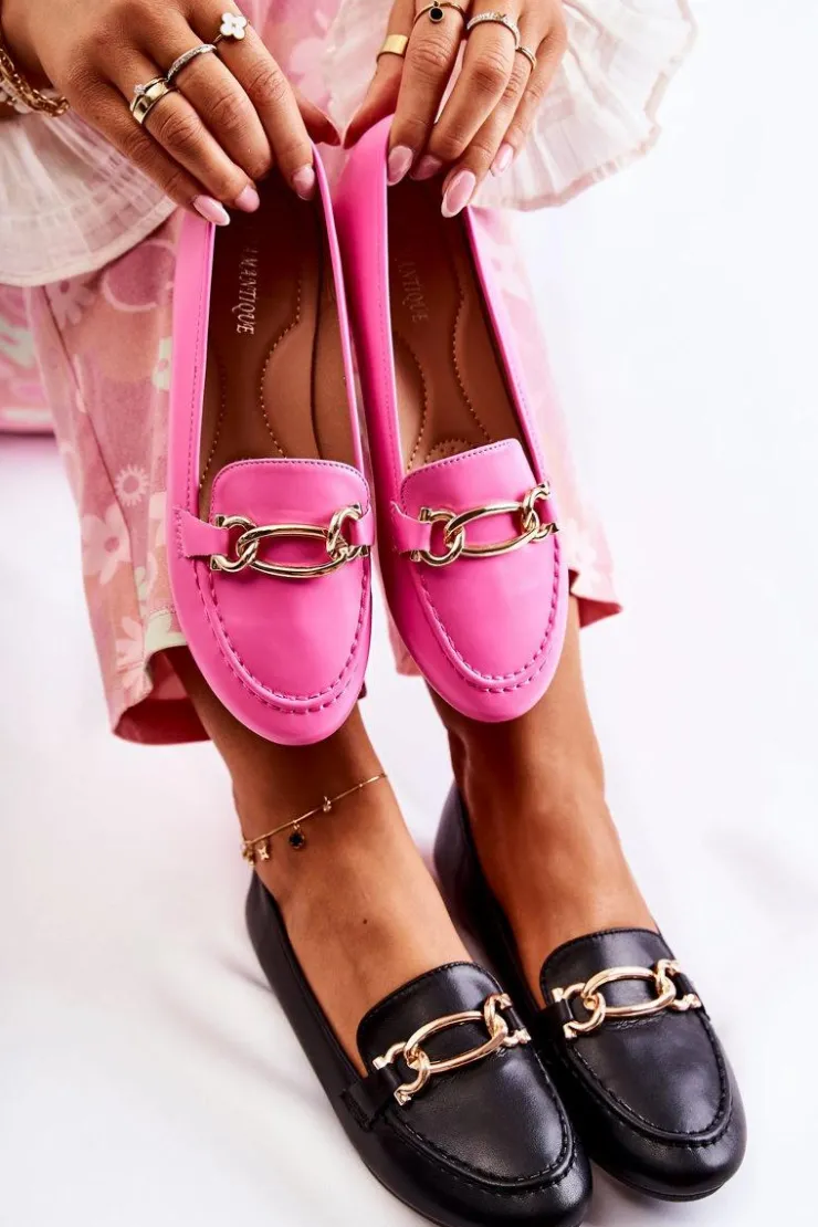 Boto Mokasyny Damskie Skórzane*Skórzane Mokasyny Z Ozdobą Czarne Millario