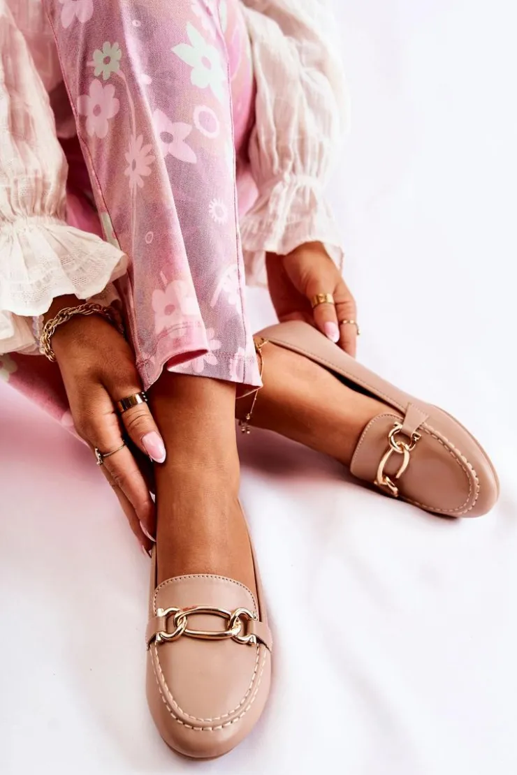 Best Boto Skórzane Mokasyny Z Ozdobą Beżowe Millario