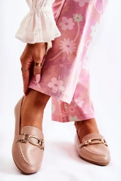 Best Boto Skórzane Mokasyny Z Ozdobą Beżowe Millario