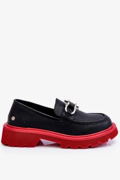 Online GOE Skórzane Mokasyny Z Ozdobą LL2N4040 Czarno-Czerwone